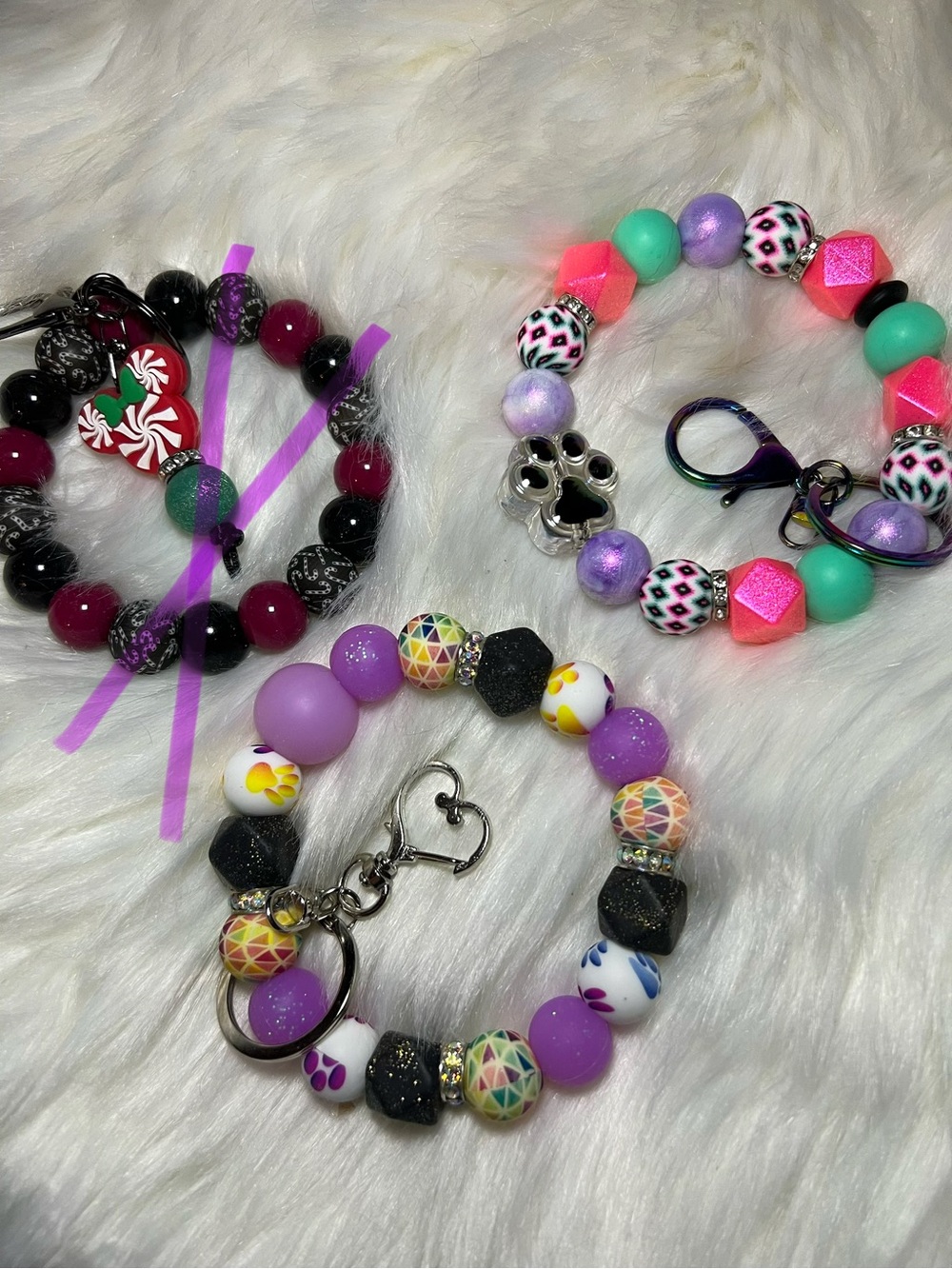 4 count FDA grade silicone beaded keychain wristlets-NEW